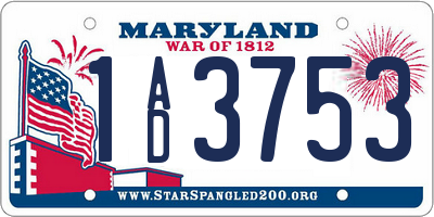 MD license plate 1AD3753