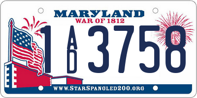 MD license plate 1AD3758