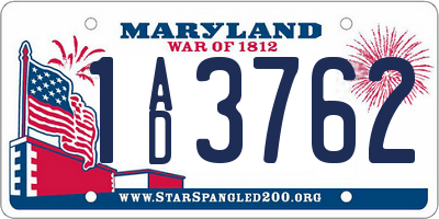 MD license plate 1AD3762