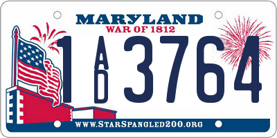 MD license plate 1AD3764