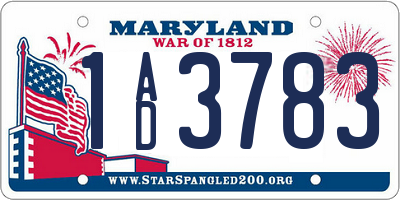 MD license plate 1AD3783