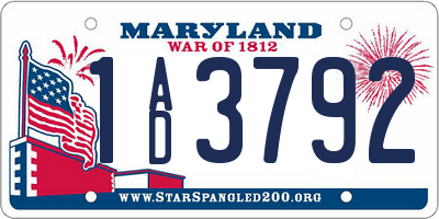 MD license plate 1AD3792