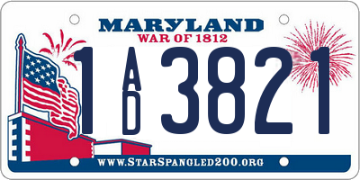 MD license plate 1AD3821