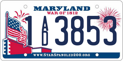MD license plate 1AD3853