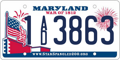 MD license plate 1AD3863