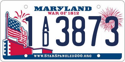 MD license plate 1AD3873