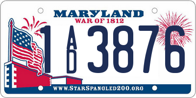 MD license plate 1AD3876