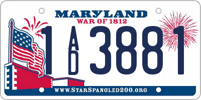 MD license plate 1AD3881