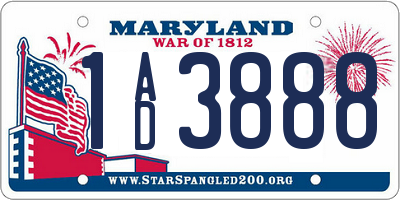 MD license plate 1AD3888