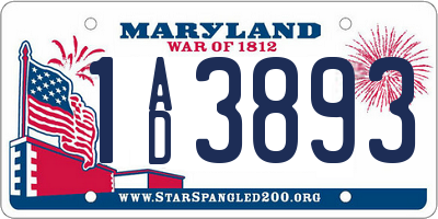 MD license plate 1AD3893
