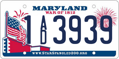 MD license plate 1AD3939