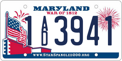 MD license plate 1AD3941