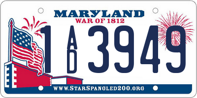 MD license plate 1AD3949