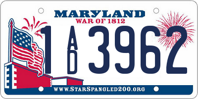 MD license plate 1AD3962