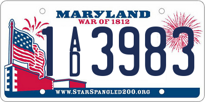 MD license plate 1AD3983