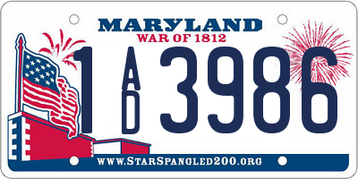 MD license plate 1AD3986