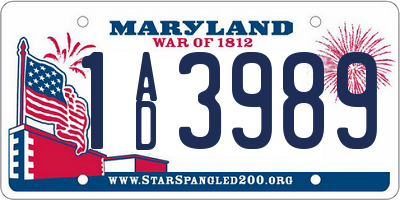 MD license plate 1AD3989