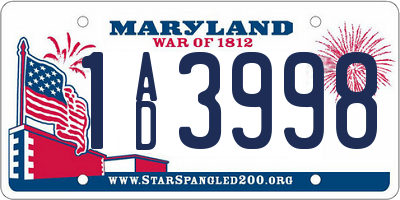 MD license plate 1AD3998