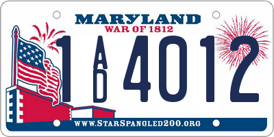 MD license plate 1AD4012