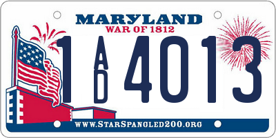 MD license plate 1AD4013