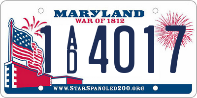 MD license plate 1AD4017