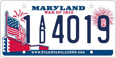 MD license plate 1AD4019