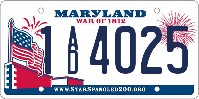 MD license plate 1AD4025