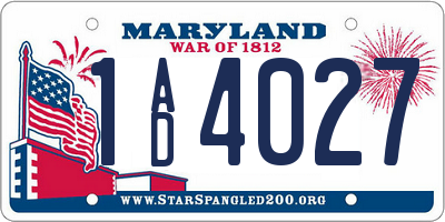 MD license plate 1AD4027