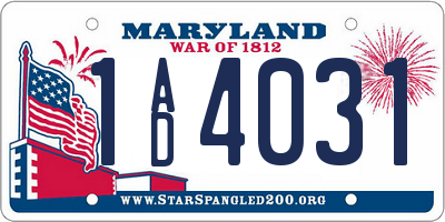 MD license plate 1AD4031