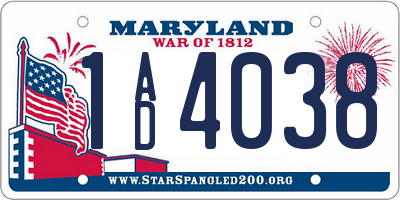 MD license plate 1AD4038