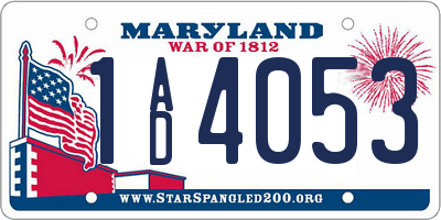 MD license plate 1AD4053