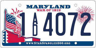 MD license plate 1AD4072