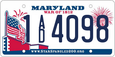 MD license plate 1AD4098