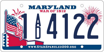 MD license plate 1AD4122