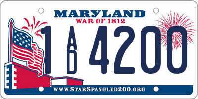 MD license plate 1AD4200