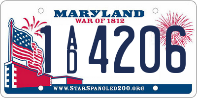 MD license plate 1AD4206