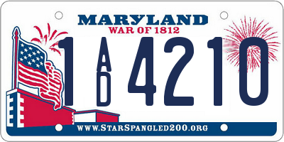 MD license plate 1AD4210