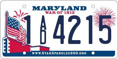 MD license plate 1AD4215