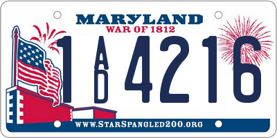 MD license plate 1AD4216