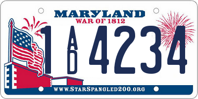 MD license plate 1AD4234