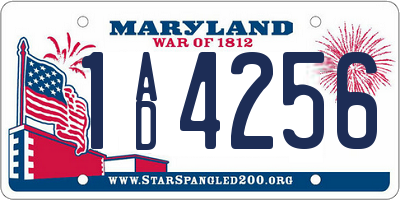MD license plate 1AD4256