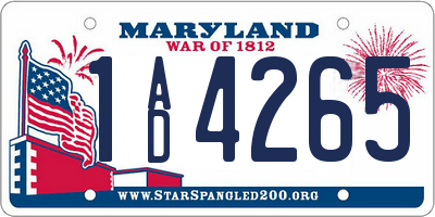 MD license plate 1AD4265