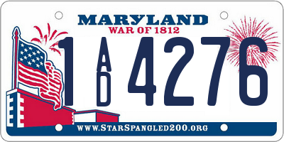 MD license plate 1AD4276