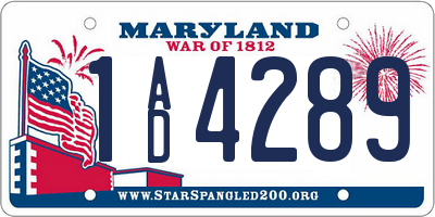 MD license plate 1AD4289