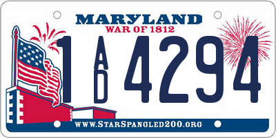 MD license plate 1AD4294