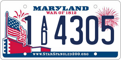 MD license plate 1AD4305