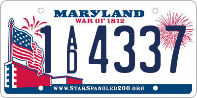 MD license plate 1AD4337