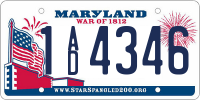 MD license plate 1AD4346