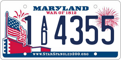 MD license plate 1AD4355