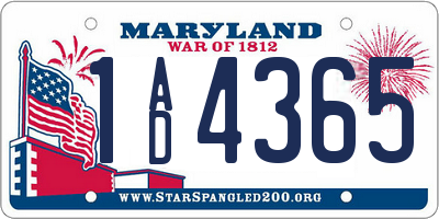 MD license plate 1AD4365